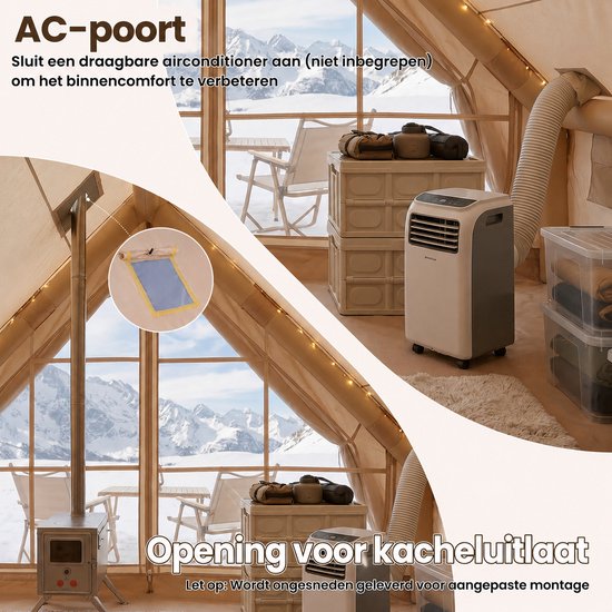 Opblaasbare tent - pblaasbare glamping tent - Waterdicht - Tot 4 personen - Kaki - Camping - Tuin - Glamping - 295 Lx 205 B x 200 H cm — afbeelding 4