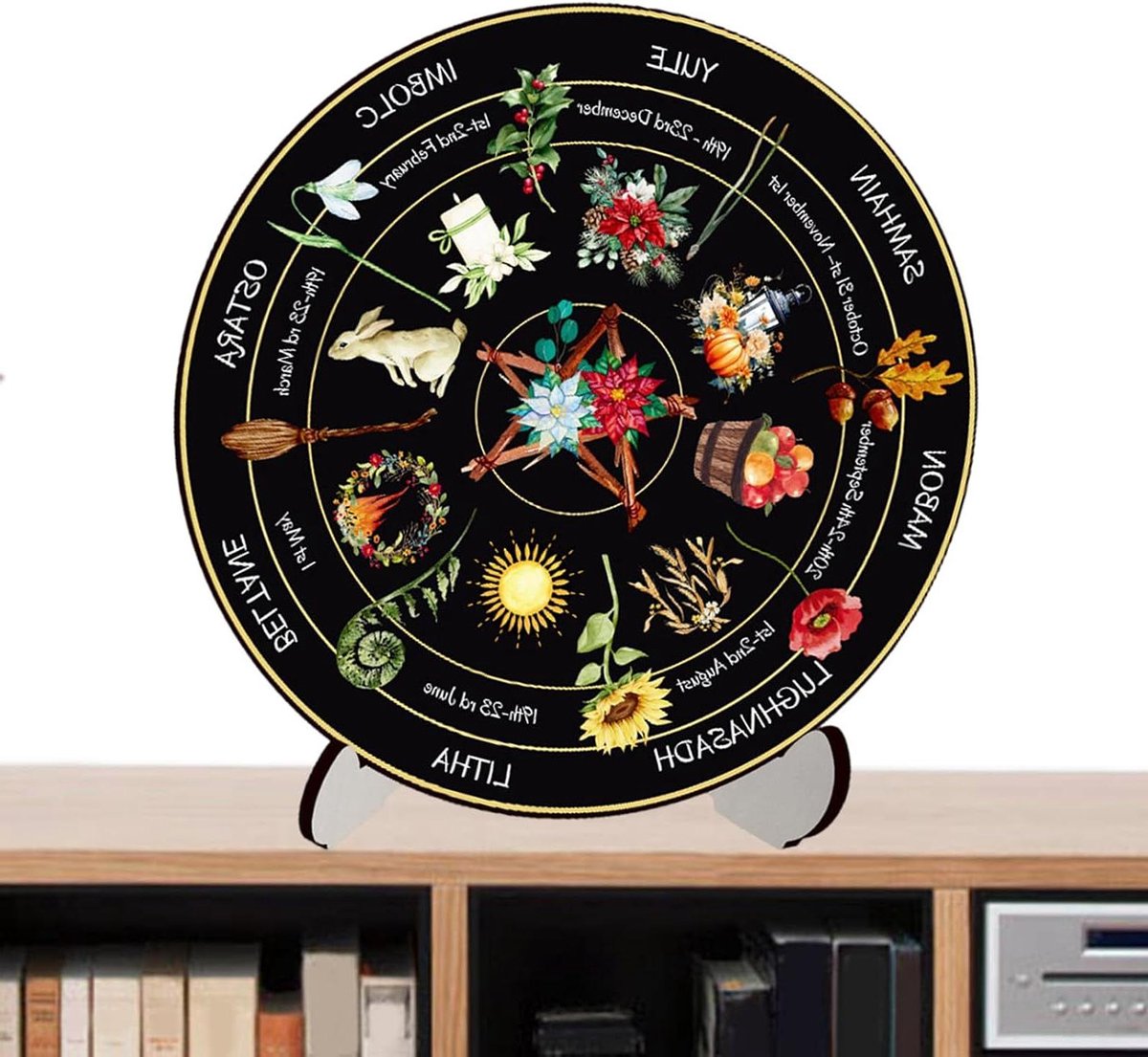 Heidense Kalender Wiel - Wicca Wiel Decoratie - Spirituele Viering - Houten Woondecoratie - 25.5 cm - Houtkleur