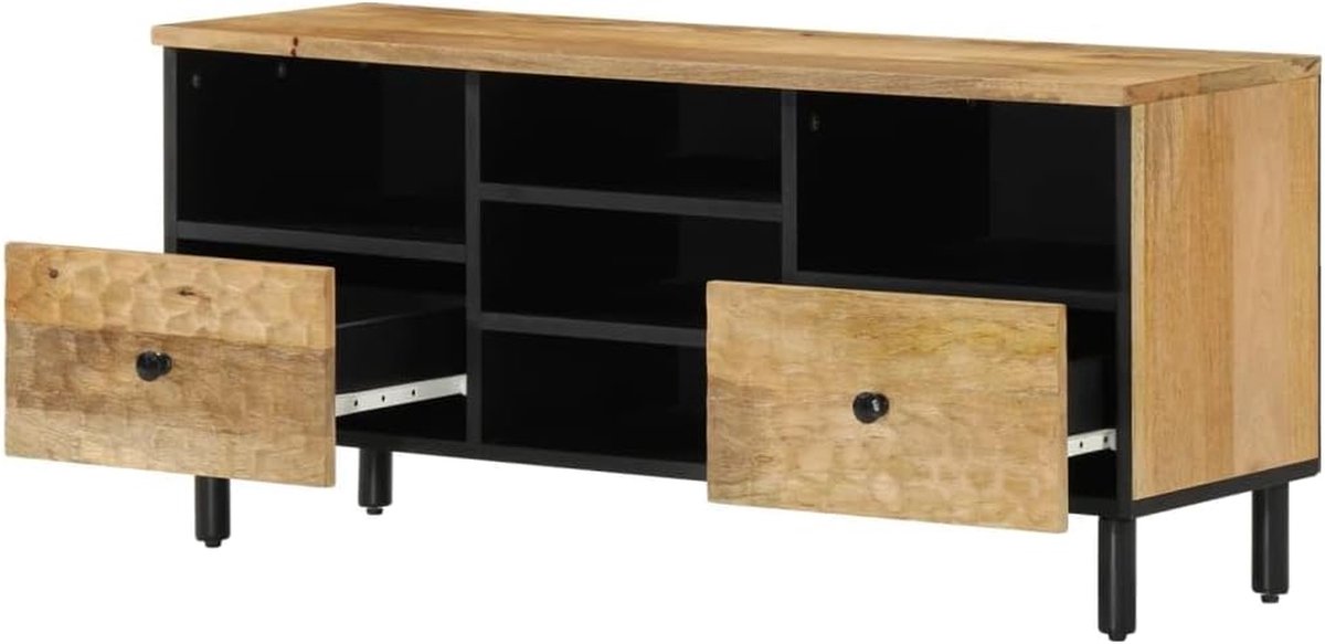 Tv-kast Massief Mangohout - Media meubel - Woonkamer Opbergen - Unieke Houtnerf - 100 cm Breed - Natuurlijk