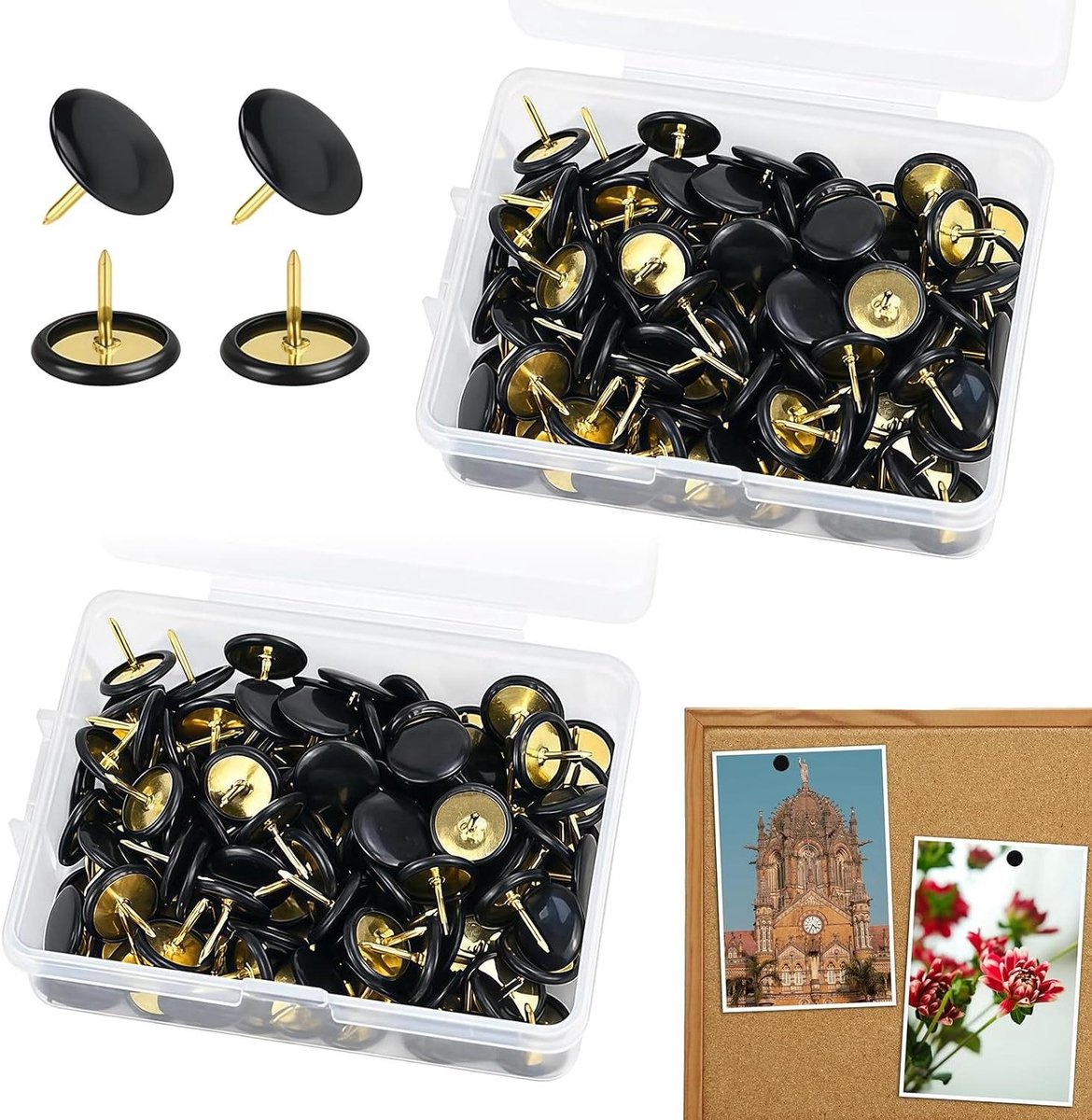 Metalen Punaises - Decoratieve Pinnen - Borden Bevestigen - Ronde Kop Veiligheid - 200 stuks - Zwart