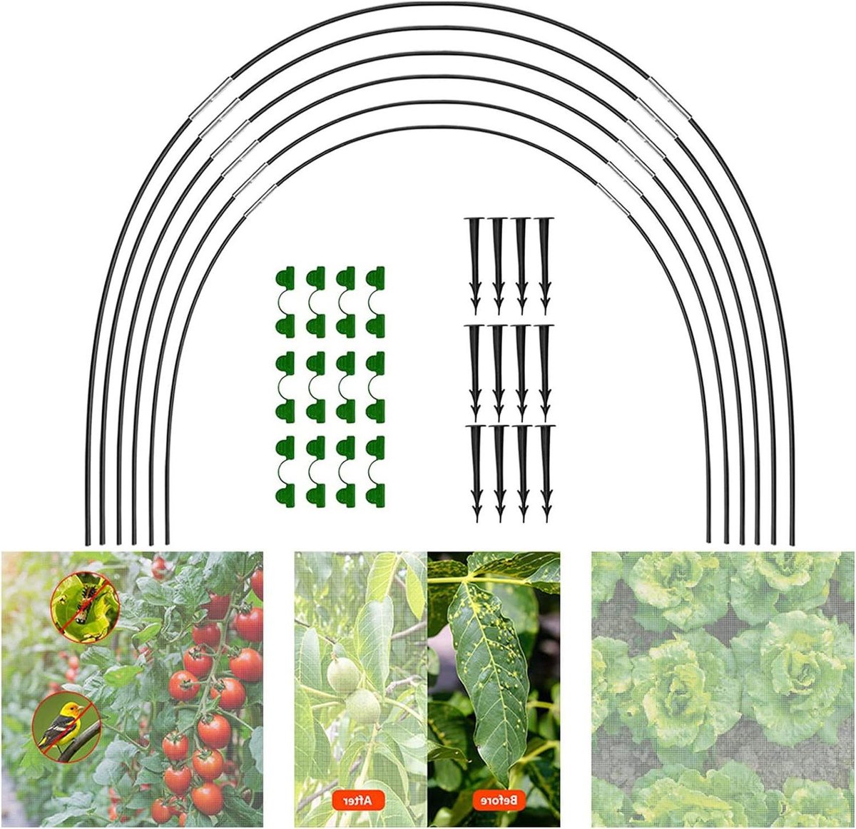 Tuinhoepels Glasvezel - Kweek Tunnel Hoepels - Planten Beschermen - Roestvrije Stevige Steun - 18 stuks - Zwart