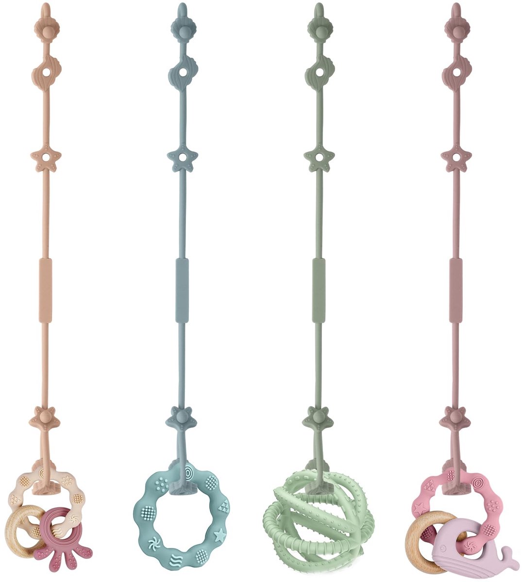4x Siliconen Veiligheidsbandjes - Speelgoed Bevestigingsriemen - Fopspeenkoord & Speelgoedkoord - Geschikt voor Kinderwagen, Kinderstoel & Babybed