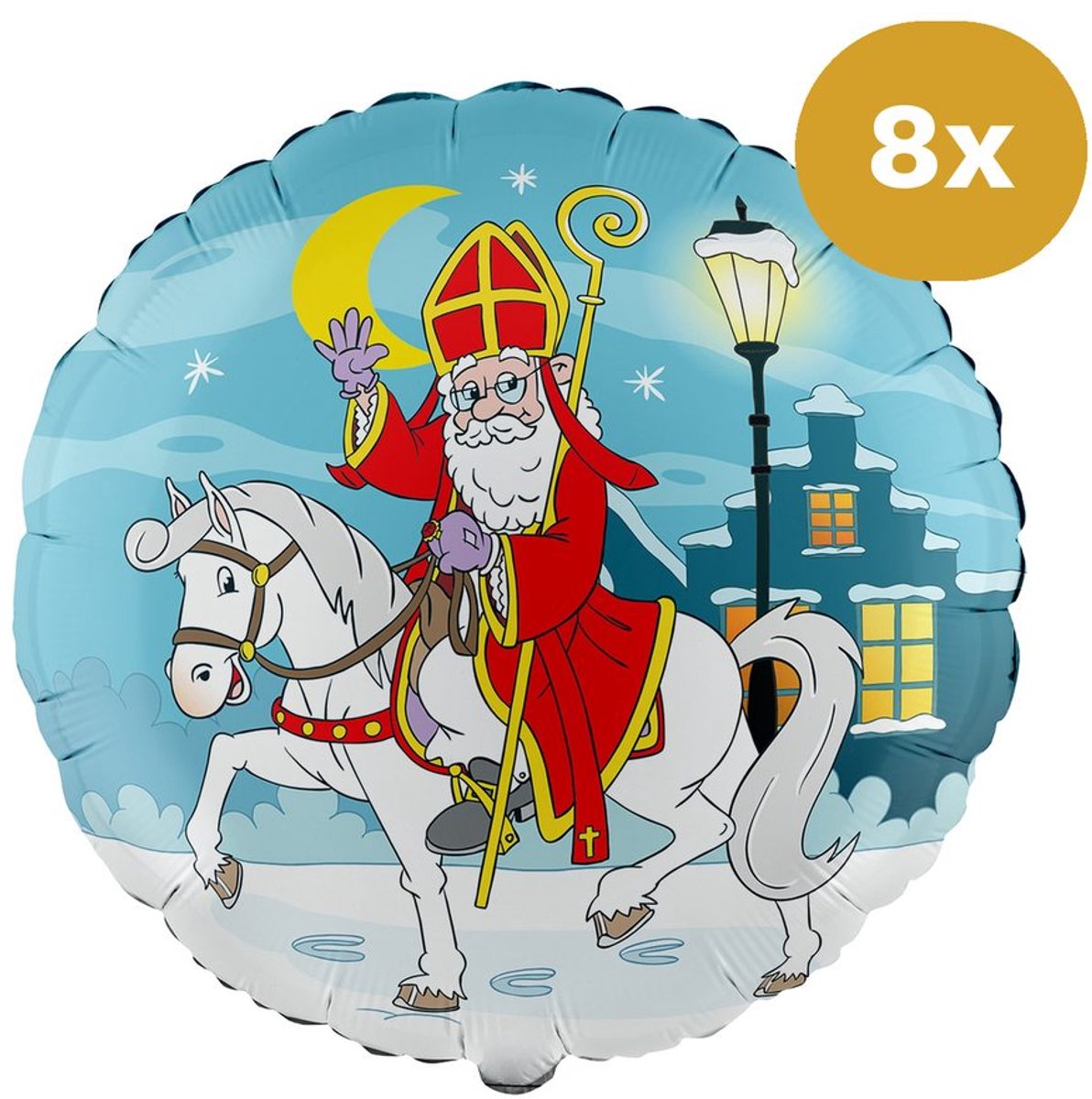 8x Sinterklaas Folieballon 18 inch / 46cm - Sint te Paard - Decoratie Versiering Pakjesavond