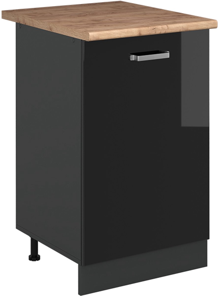 Vicco Keukenonderkast R-Line, Zwart hoogglans/Antraciet, 50 cm goudkleurig eiken werkblad