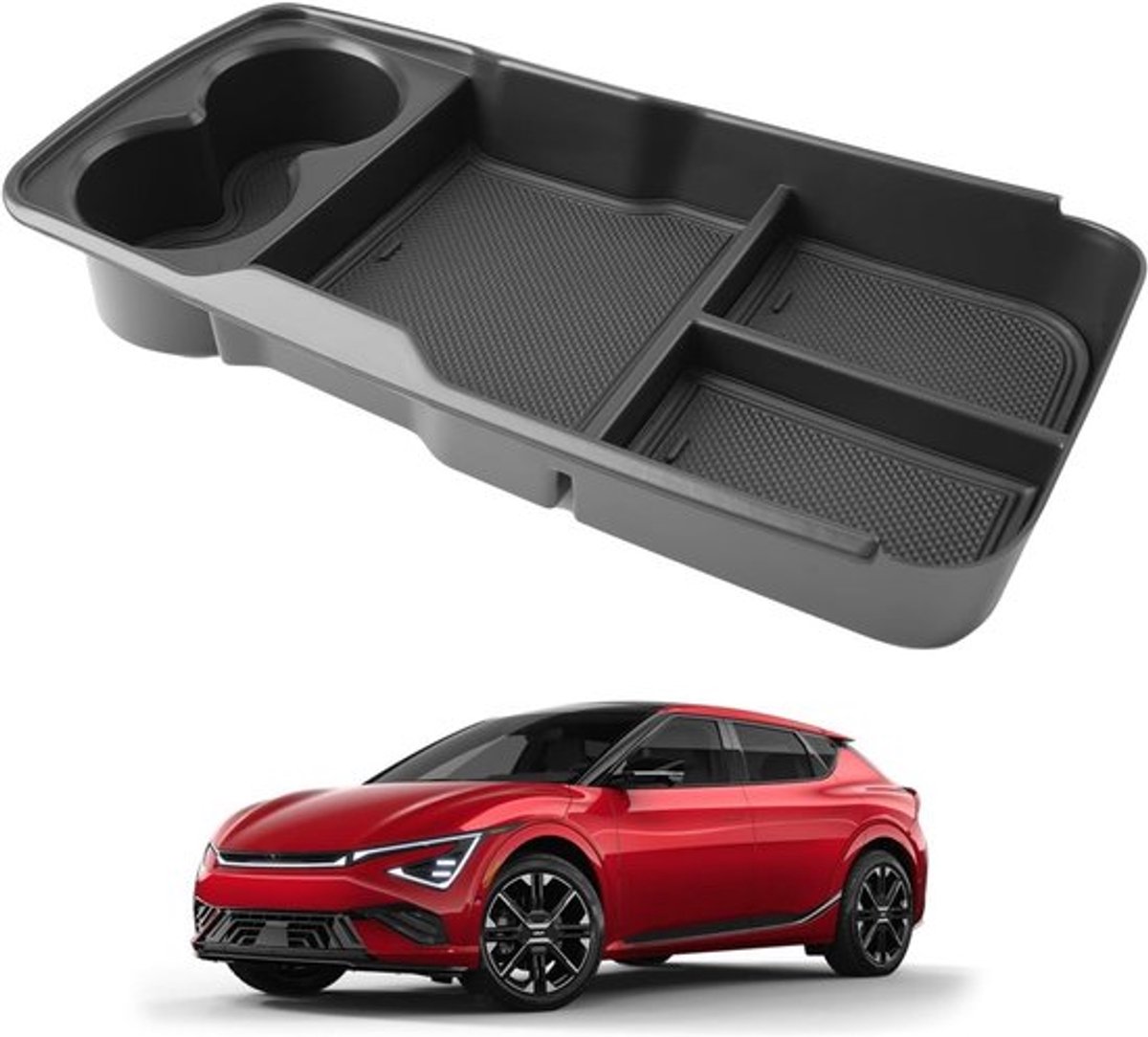Opbergcompartiment voor middenconsole van Kia EV6 (2021-2025) met antislipbodem en verbeterde opslagruimte, ideaal voor accessoires en persoonlijke spullen