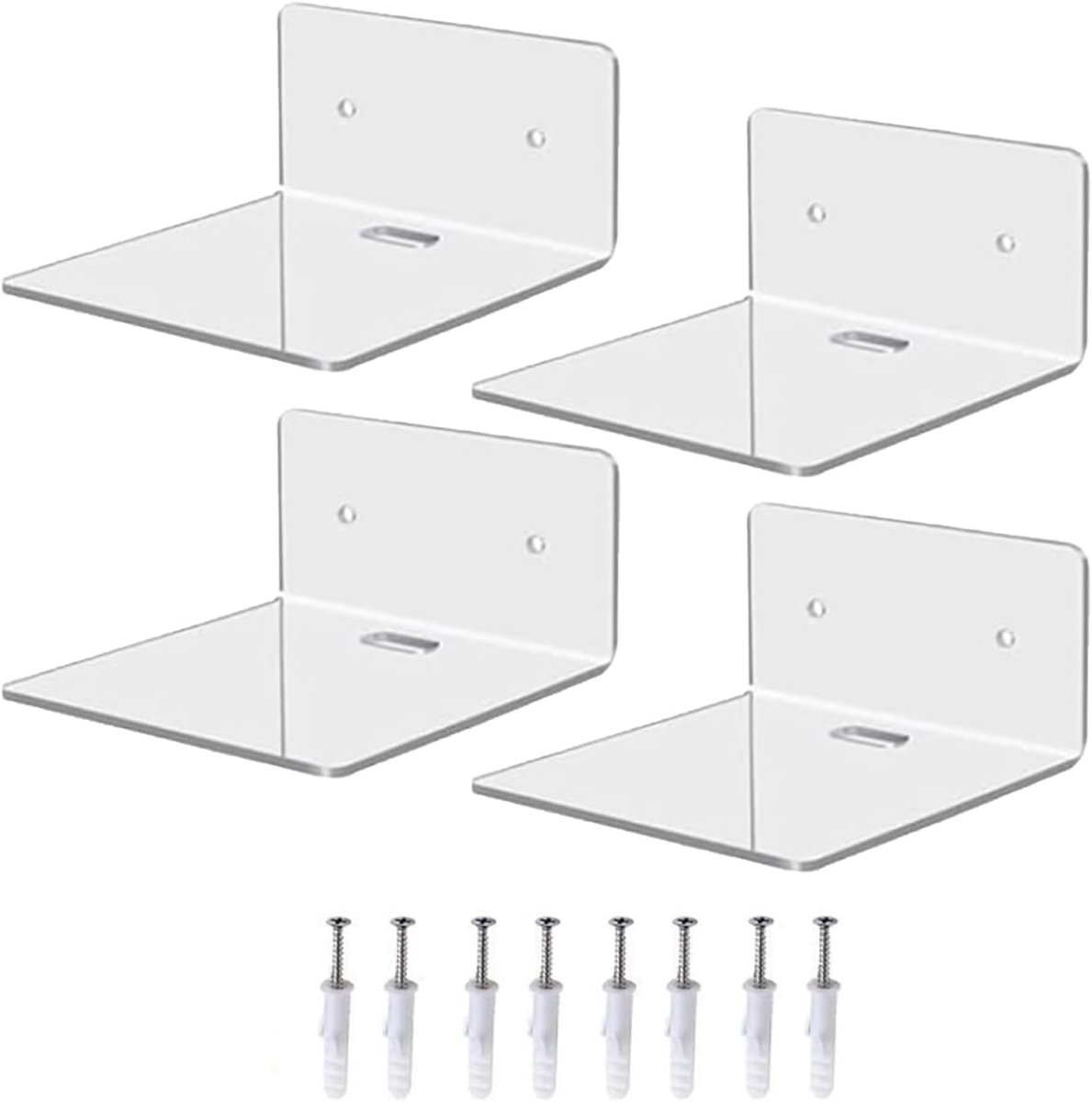 Transparante Acryl Wandplanken - Kleine Drijvende Planken met Draadopening voor Slimme Speakers, Monitoren en Klokken - Ideaal voor Slaapkamer, Kantoor en Woonkamer Decoratie