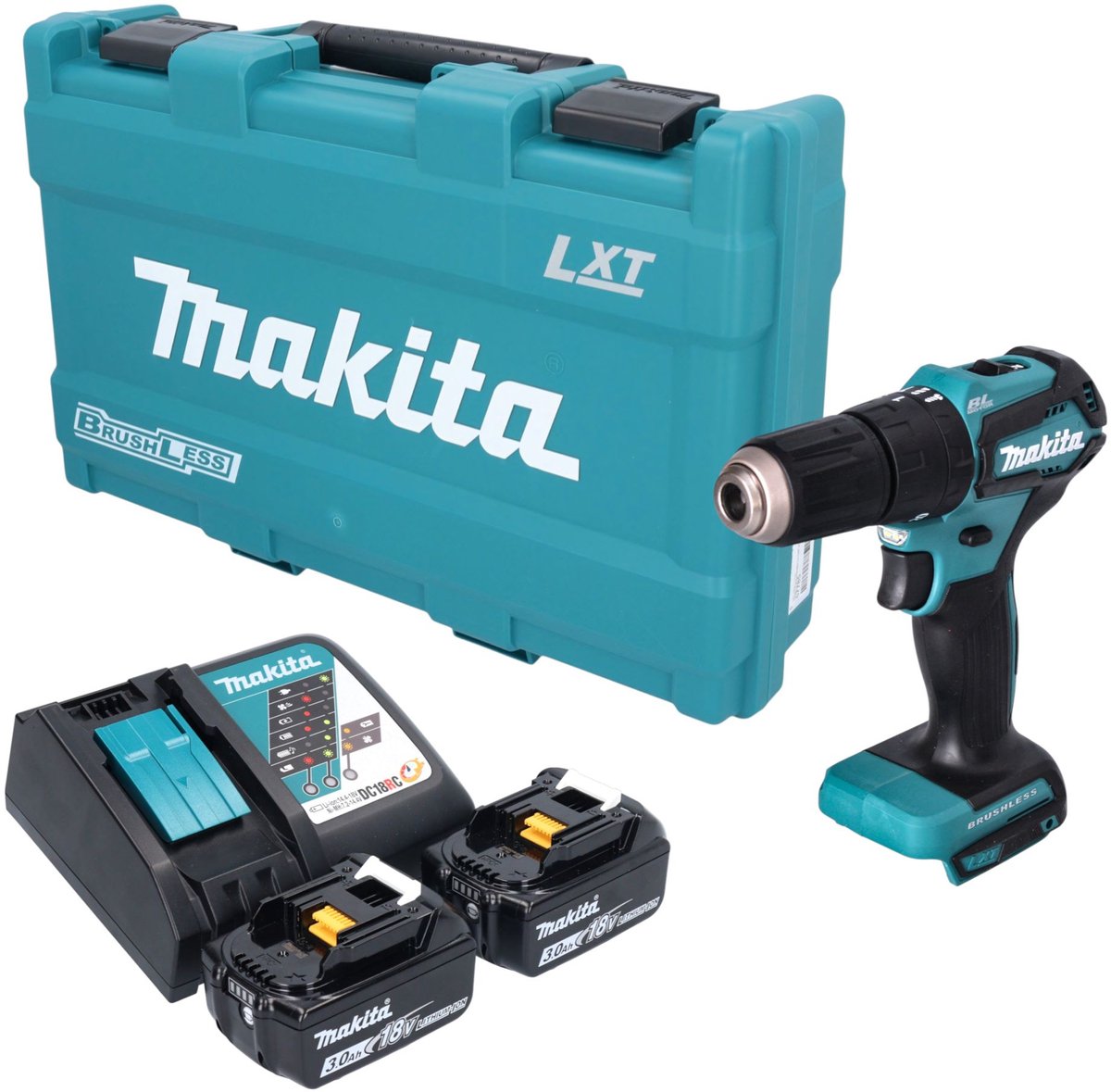 Makita DHP 483 RFK accu-slagboormachine 18 V 40 Nm borstelloos + 2x accu 3,0 Ah + oplader + koffer