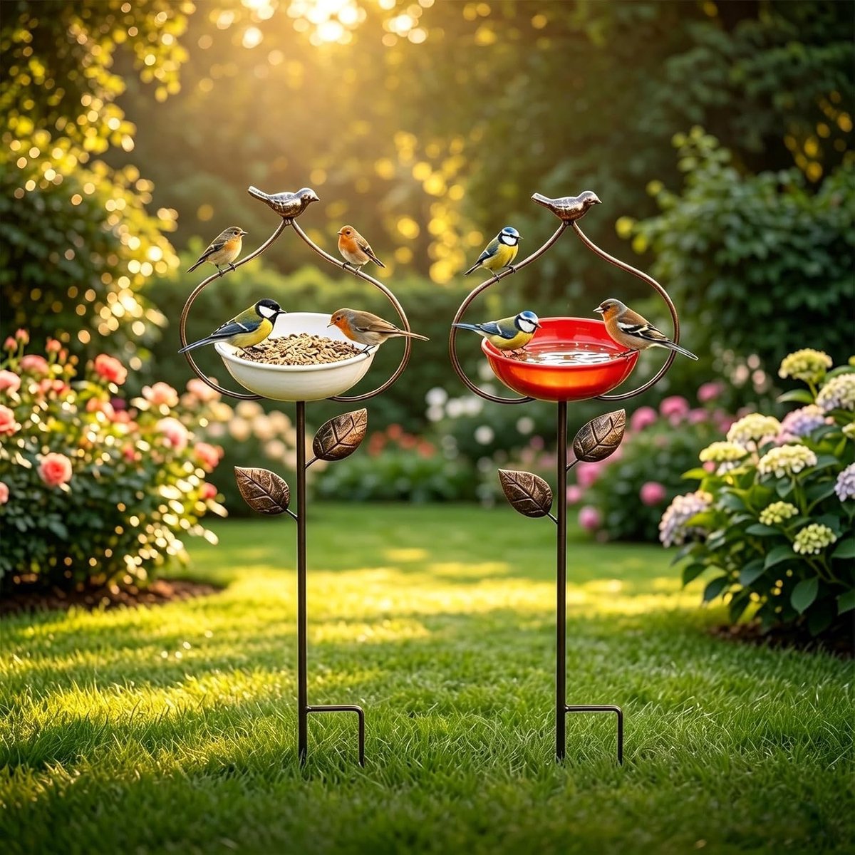 Metalen Vogelbad en Voedingsstation voor Vogels in de Tuin, Winterbestendig Vogelbad, Drinkbak voor Bijen en Insecten, Tuinaccessoires voor Vogels en Vlinders