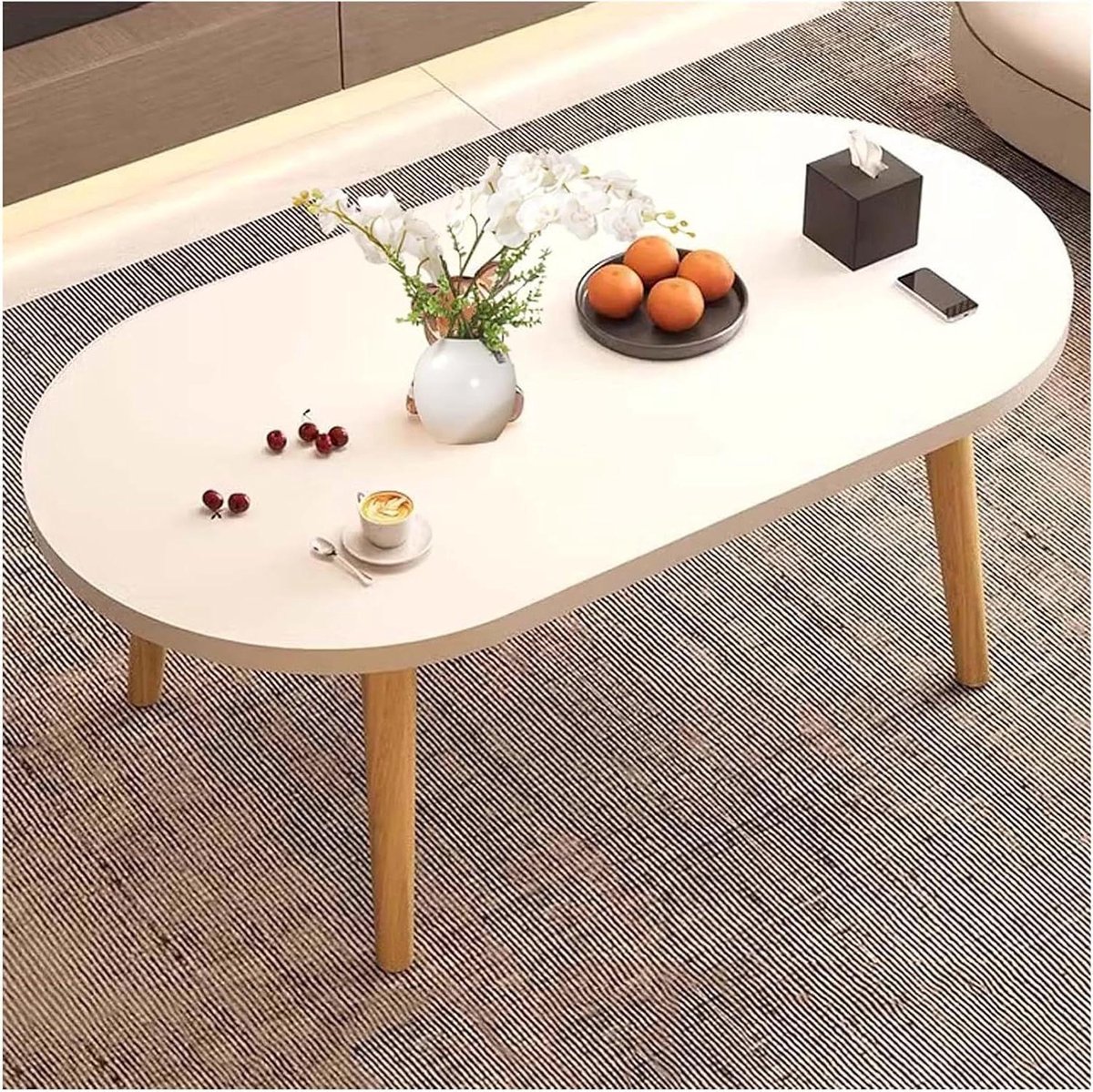 Ovale Salontafel - Bijzettafel Woonkamer - Ruimte Organiseren - Natuurlijk Hout - 70x48x50 cm - B