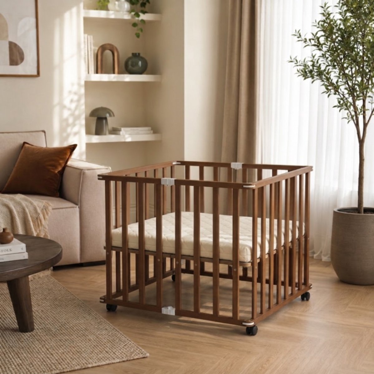 Born Lucky Opvouwbare Baby Box Flip Walnoot
