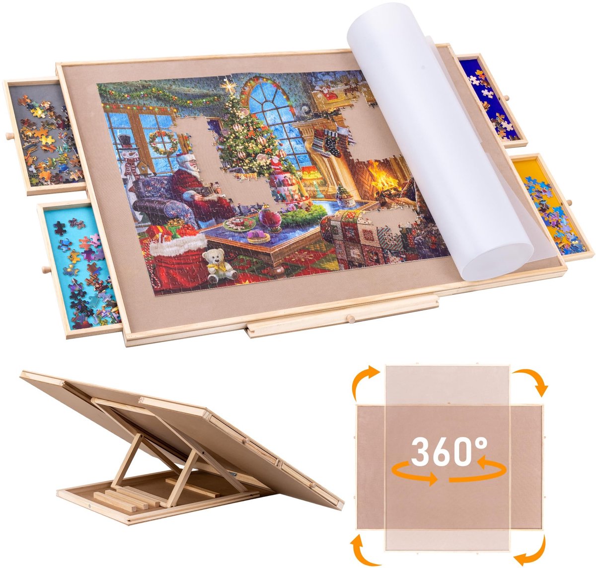 Omgoods - Draaiend Puzzelbord met 4 Sorteringsladen voor 1500 Stukken