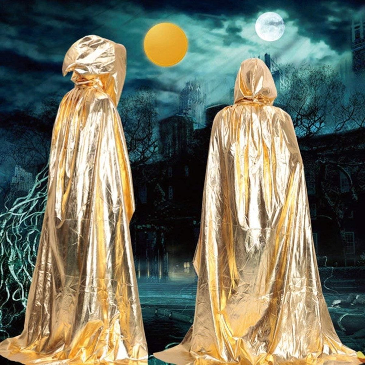 Halloween Cape Goud Unisex met Kap - Lange Cape voor Cosplay en Feestkleding, Perfect voor Halloween en Kostuumfeest