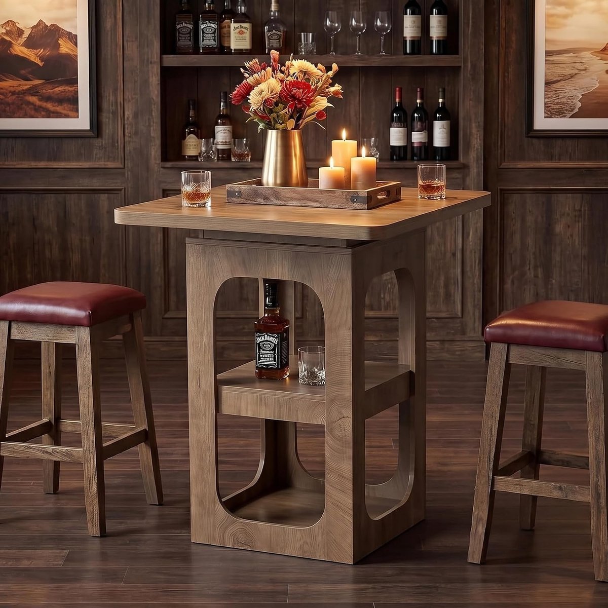 Tribesigns Vierkante Bartafels - 80 x 80 x 90 cm - Vierkant hoge tafel - Voor Keuken, Woonkamer en Kleine Ruimtes - Rustiek Bruin