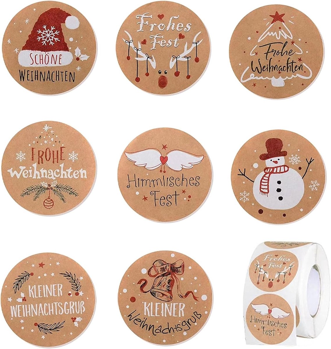 Ronde Kraftpapier Kerststickers Zelfklevend Verpakking Cadeau Labels 500 Stuks
