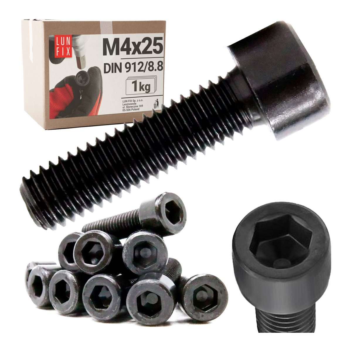 LUN FIX - Zylinderkopfschroeven Zwart M4x25 mm - 1 kg - DIN 912 - Vol draad - Staal verzinkt