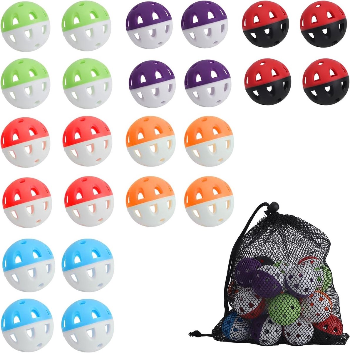 24 Stuks Baseball Trainingsballen, 42mm Kleine Hollow Balls met Trekkoordtas voor Slag- en Pitching Oefeningen