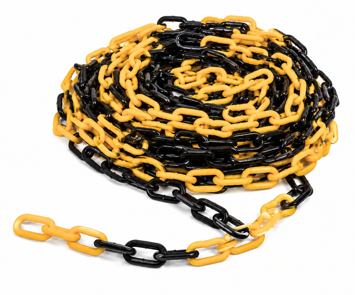 Technosafety Afzetketting 22 meter – Geel / Zwarte kunststof ketting - Signaalketting