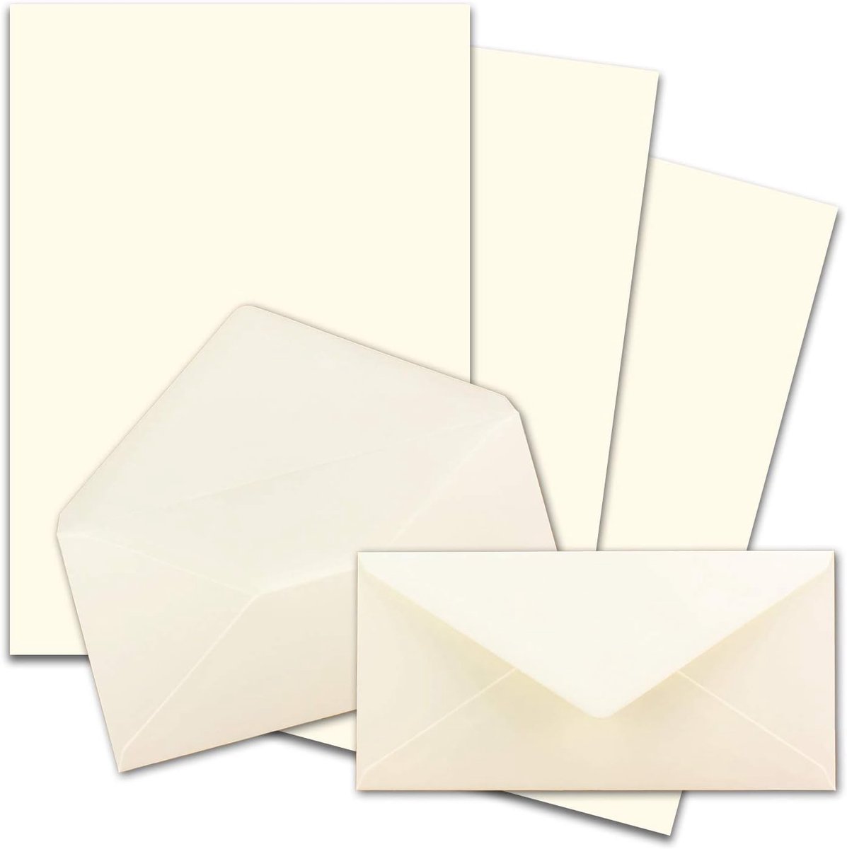 FarbenFroh A4 schrijfpapiersets met lange DIN enveloppen - natte afdichting - natuurlijk wit - mat schrijfpapier met enveloppen - 25 stuks