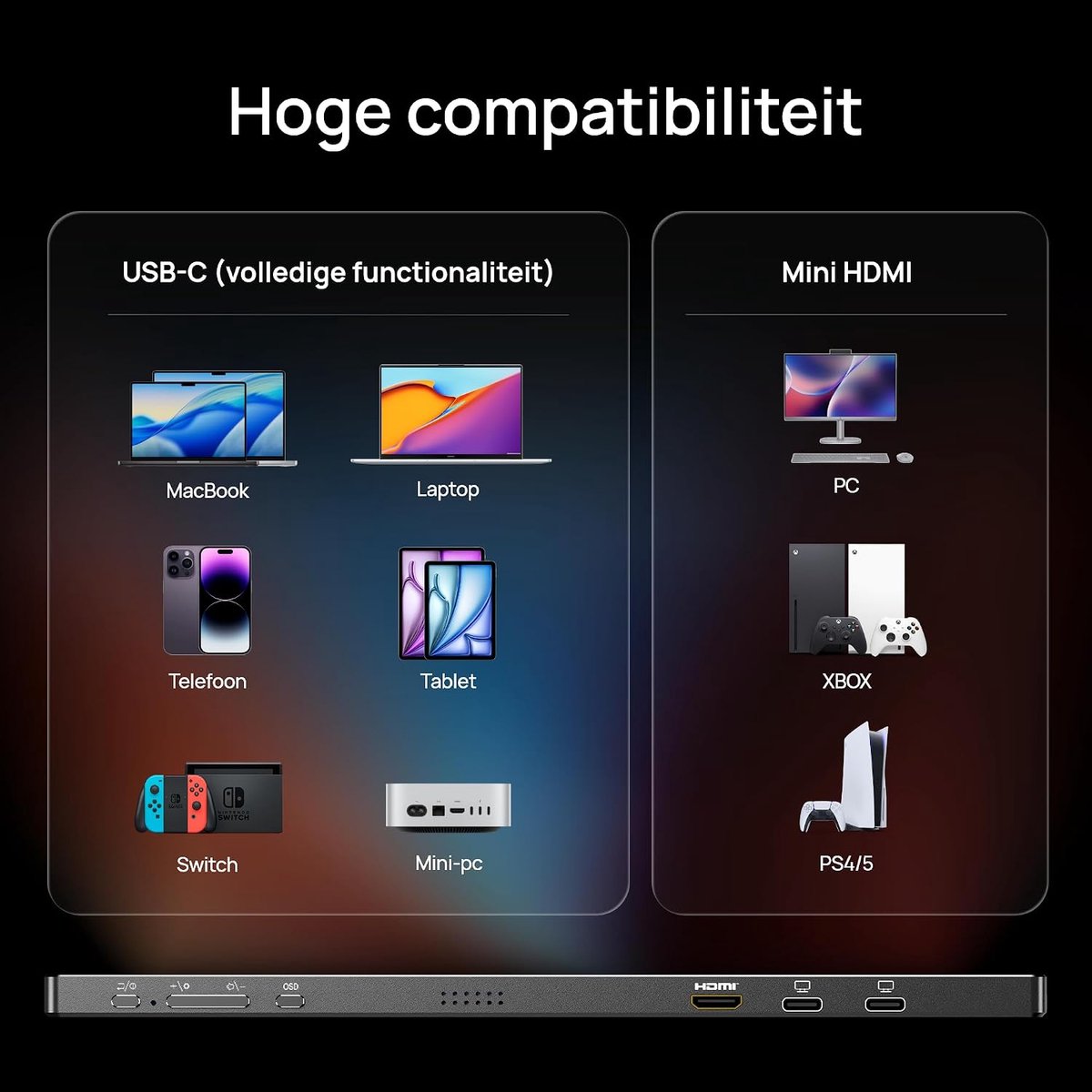 Portable Monitor 16.1 inch Gaming Monitor 144Hz FHD Scherm met HDR IPS Display USB-C en HDMI voor Laptop PC PS5 en Xbox thumbnail 4