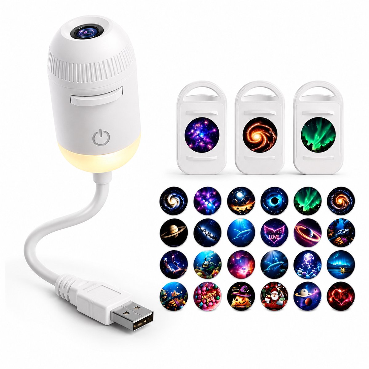 VHV Galaxy Projector - Nachtlampje, 24 patronen - Dimbare LED - HD - USB Aangedreven - Draagbaar - Sterrenhemel Projector - Heelal - voor kamperen, auto, plafond en wanddecoratie