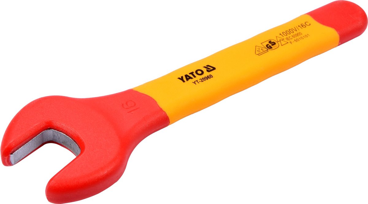 YATO VDE Geïsoleerde Steeksleutel 16 mm - 1000V Geïsoleerd Gereedschap - Lengte 160 mm - Chroom-Vanadium Staal - Elektriciens Steeksleutel voor Werkzaamheden Onder Spanning (YT-20960)