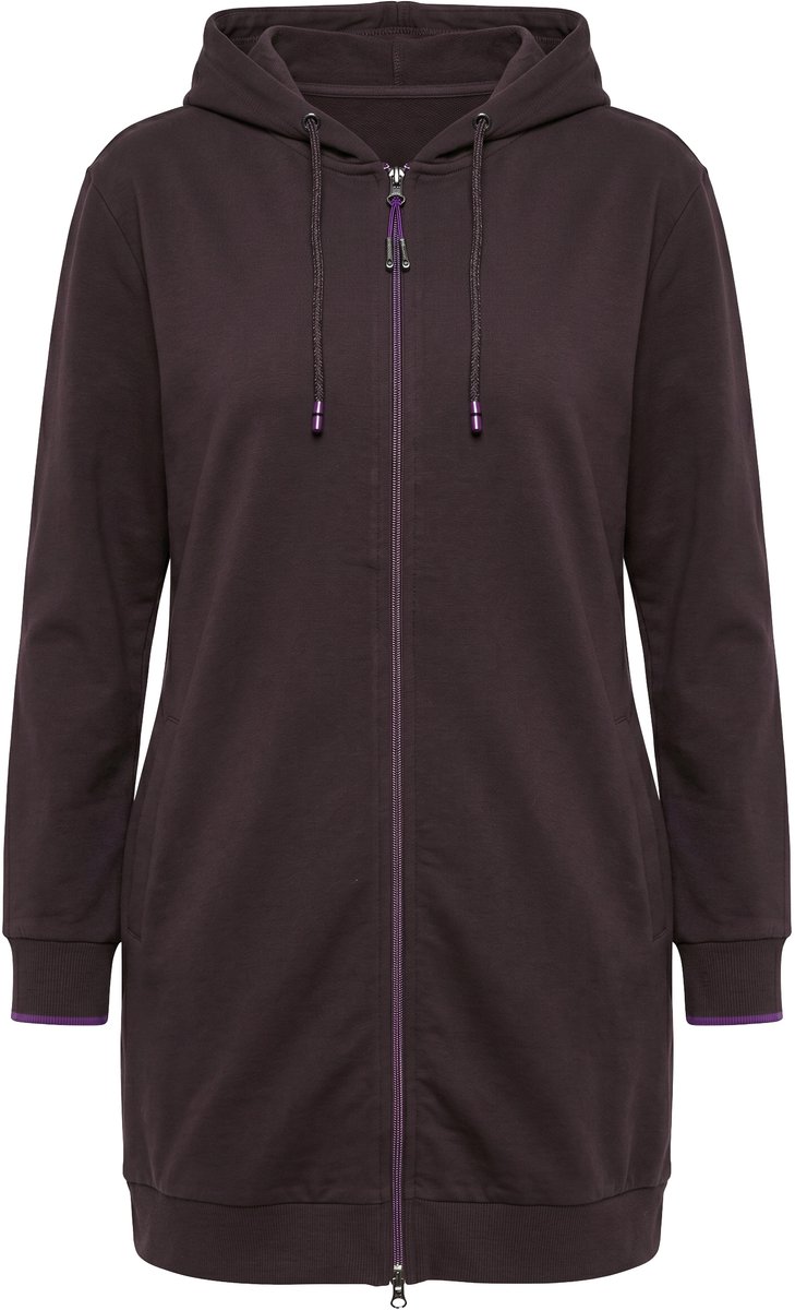 Ulla Popken - Dames - Sweatvest sierpaspel oversized capuchon 2-wegrits - Mahonie - Maat 46+