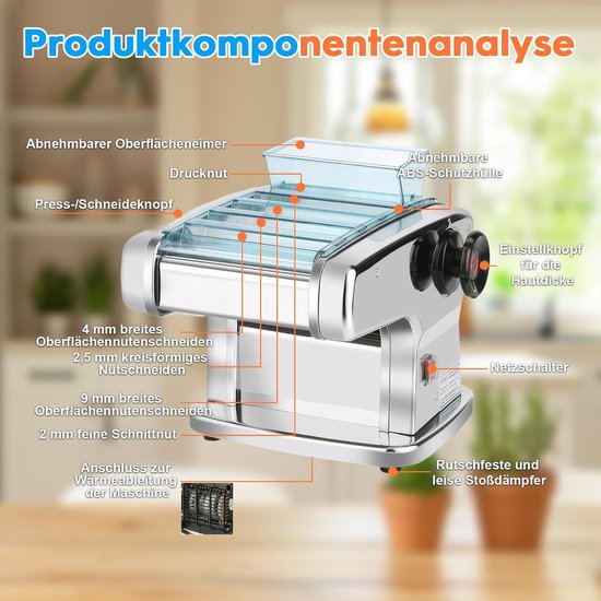 Elektrische Pastamachine - Pastamaker Deegroller - Zelf Pasta Maken - Roestvrij Staal - 3 Mesbreedtes - Zilver — afbeelding 5