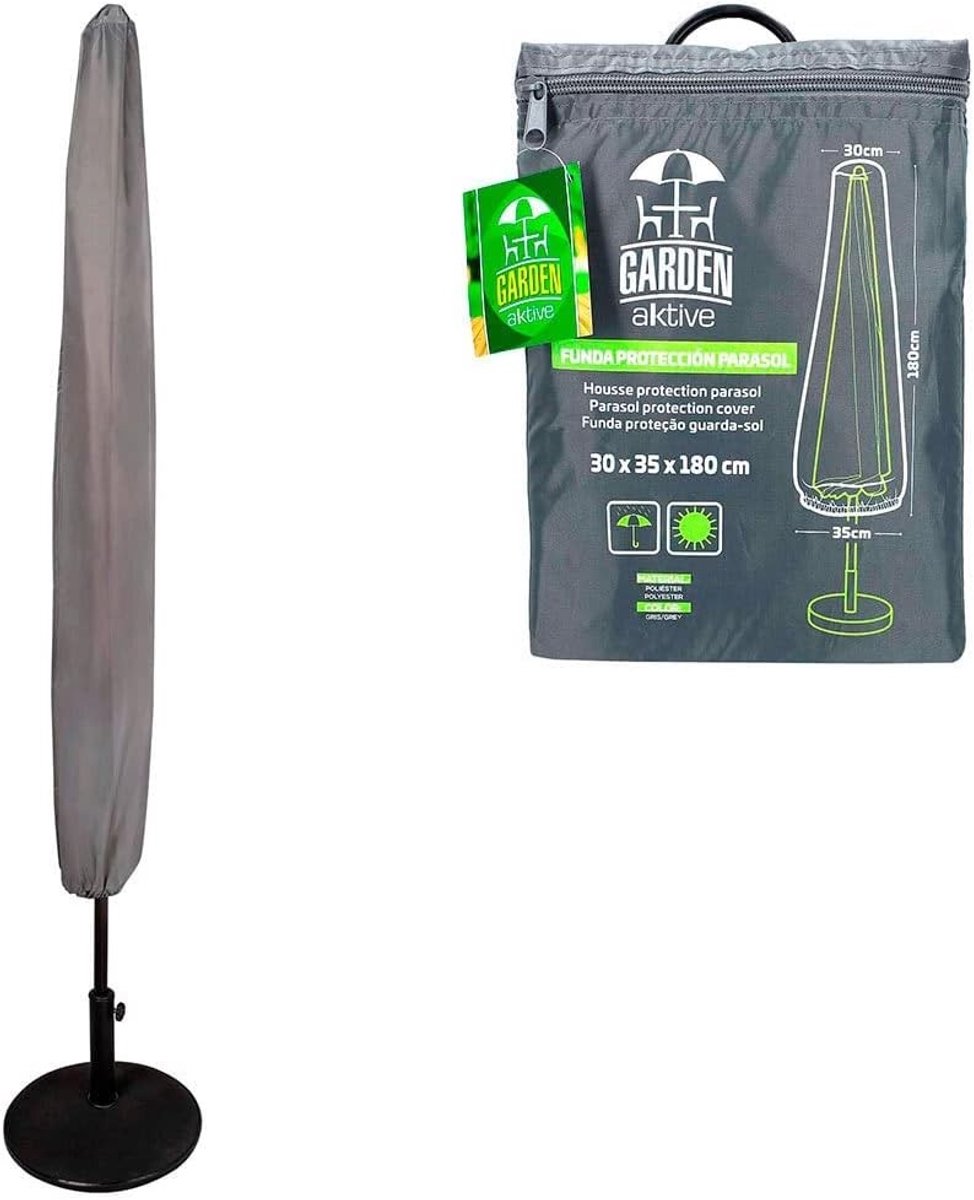 Parasolhoes met rits en stok - Grijs - 180 x 35 x 30 cm - Duurzame Polyester Beschermhoes - Voor Tuinparasols
