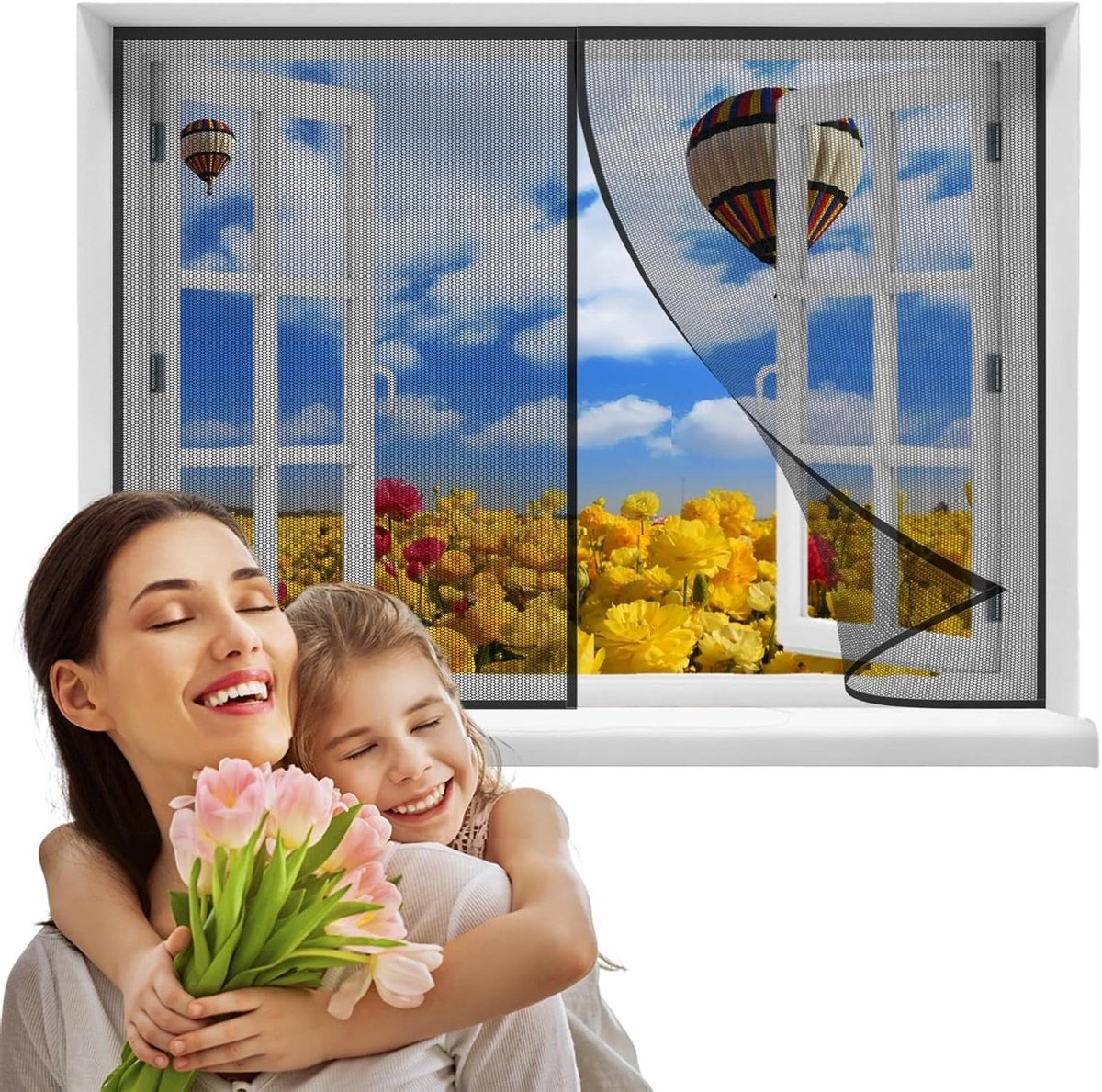Gaas horraam - Insectenhor - Insecten buiten houden - Magnetische sluiting - 140x50cm - Zwart