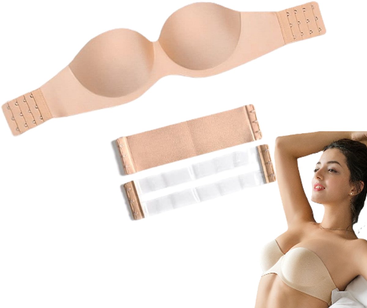 Strapless Push up BH - Wing Bra - Open rug – Geschikt is voor dagelijks gebruik, bruiloften en de zomer - Variabel 70A tot 80A - Skin - Beige - LOUZIR