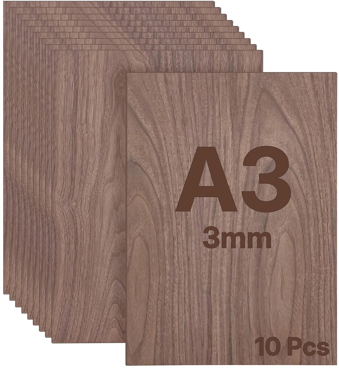 Plywood Plaat 3 mm A3 Verpakking van 10 Stuks Walnoot Hout voor Knutselen, Laser Snijden en Modelbouw