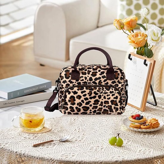 Geïsoleerde lunchtas - Kleine geïsoleerde lunchtas - Geïsoleerde lunchtas - Opvouwbare lunchbox - Luipaardprint - Afmetingen: 29*17*23 cm - Draagbare geïsoleerde tas - Geschikt voor school, kamperen en reizen — afbeelding 3