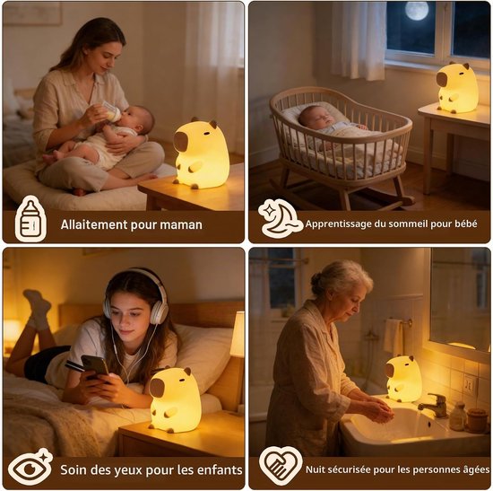 Capybara Lamp - 3 Standen Dimbaar - Lampje Slaapkamer - Schattig Capibara - Siliconen - Lampje Slaapkamer - Siliconen - bang in het donker - Kinder nachtlampje - Slaap - Nachtlamp Maatjes - Leuke Slaapkamerdecoratie - Geboorte- of Kindercadeau — afbeelding 4