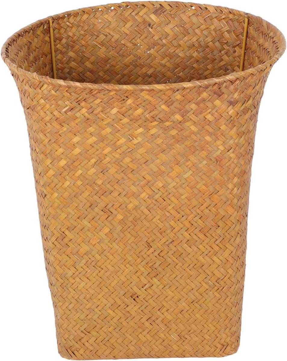 Gevlochten Opbergmand - Rotan Prullenbak Mand - Opbergen en Organiseren - Handgeweven Design - 28x25cm - Bruin
