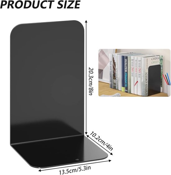 Zware metalen boeksteunen zwart 21 x 9 x 13,5 cm met antislipmat voor kantoor, school en thuis, ideaal voor boeken en tijdschriften — afbeelding 5