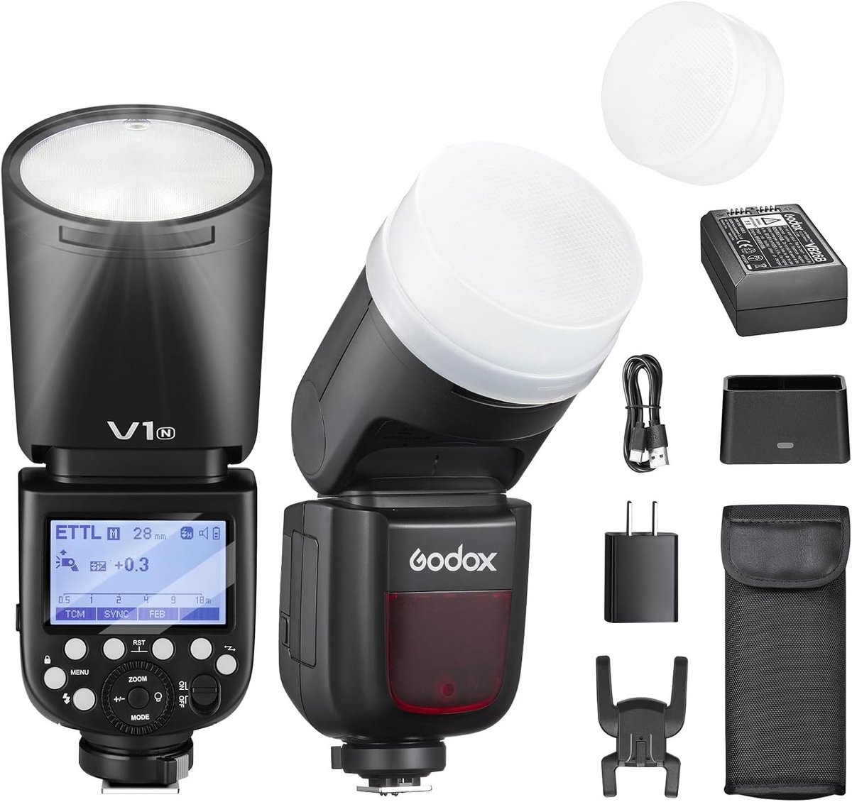 Professionele Rond Camera Flitser met 76W Vermogen, 1/8000 HSS, 2.4G Draadloos Systeem en 2600mAh Li-Ion Accu, Geschikt voor Nikon Camera's