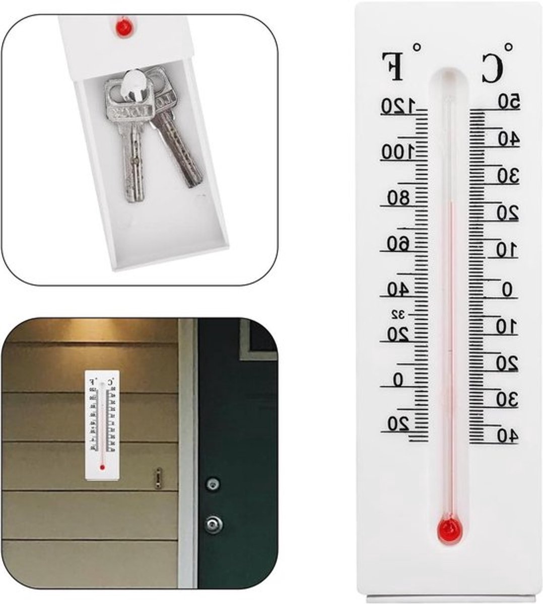 - Sleutelhouder voor buiten - Decoratieve thermometer - Brandverberging - Geheime containers - Munten - Geld - Geschikt voor alle weersomstandigheden - Zwart - Multifunctionele opbergbox voor waardevolle spullen.