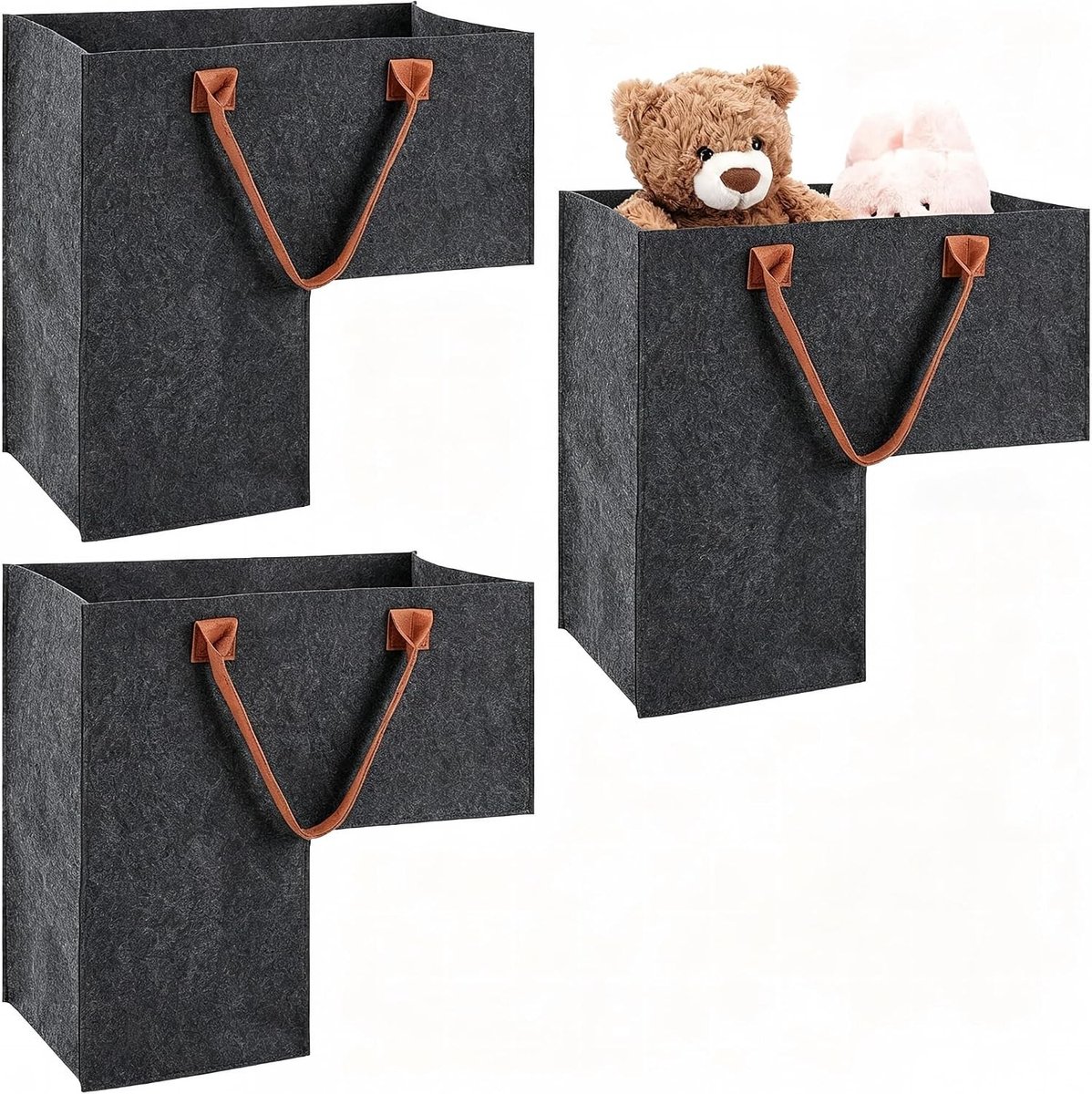 Trapmand - Donkergrijs - 41,5 x 24,5 x 41,7 cm - Opvouwbaar Vilt met Leren Handgrepen - Voor Organiseren van Huis en Trap