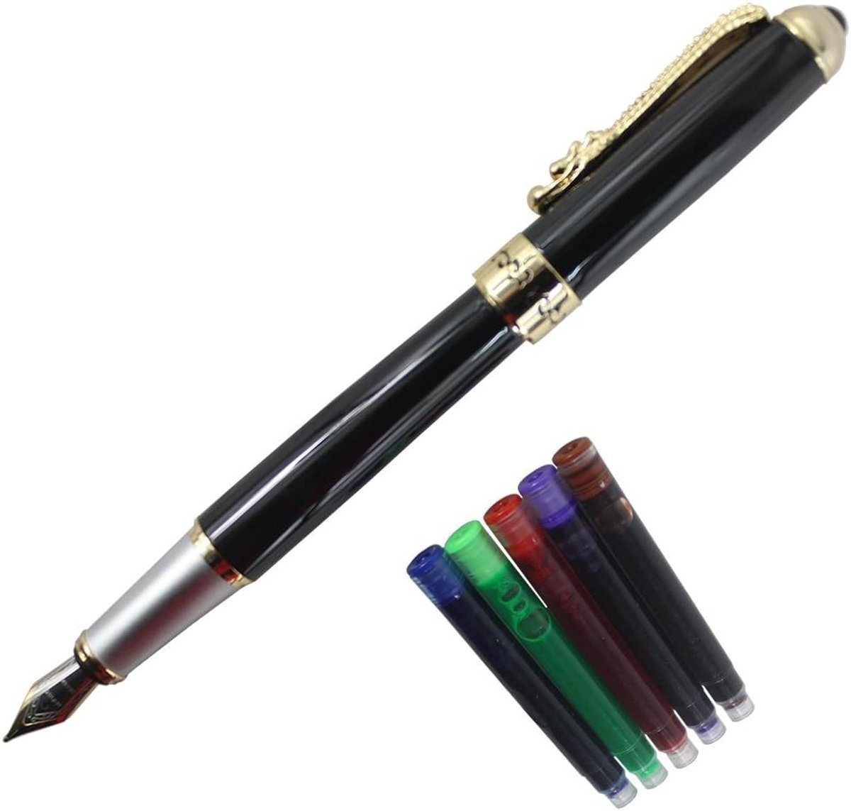 Luxe vulpen met parelmoer afwerking en gouden draak, schrijfgerei set voor fijnschrijvers