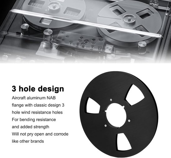 Lege take-up rol 1/4 10,5 inch met 3 gaten van aluminiumlegering voor bandrecorder, universele geluidsband reel, zwart — afbeelding 5