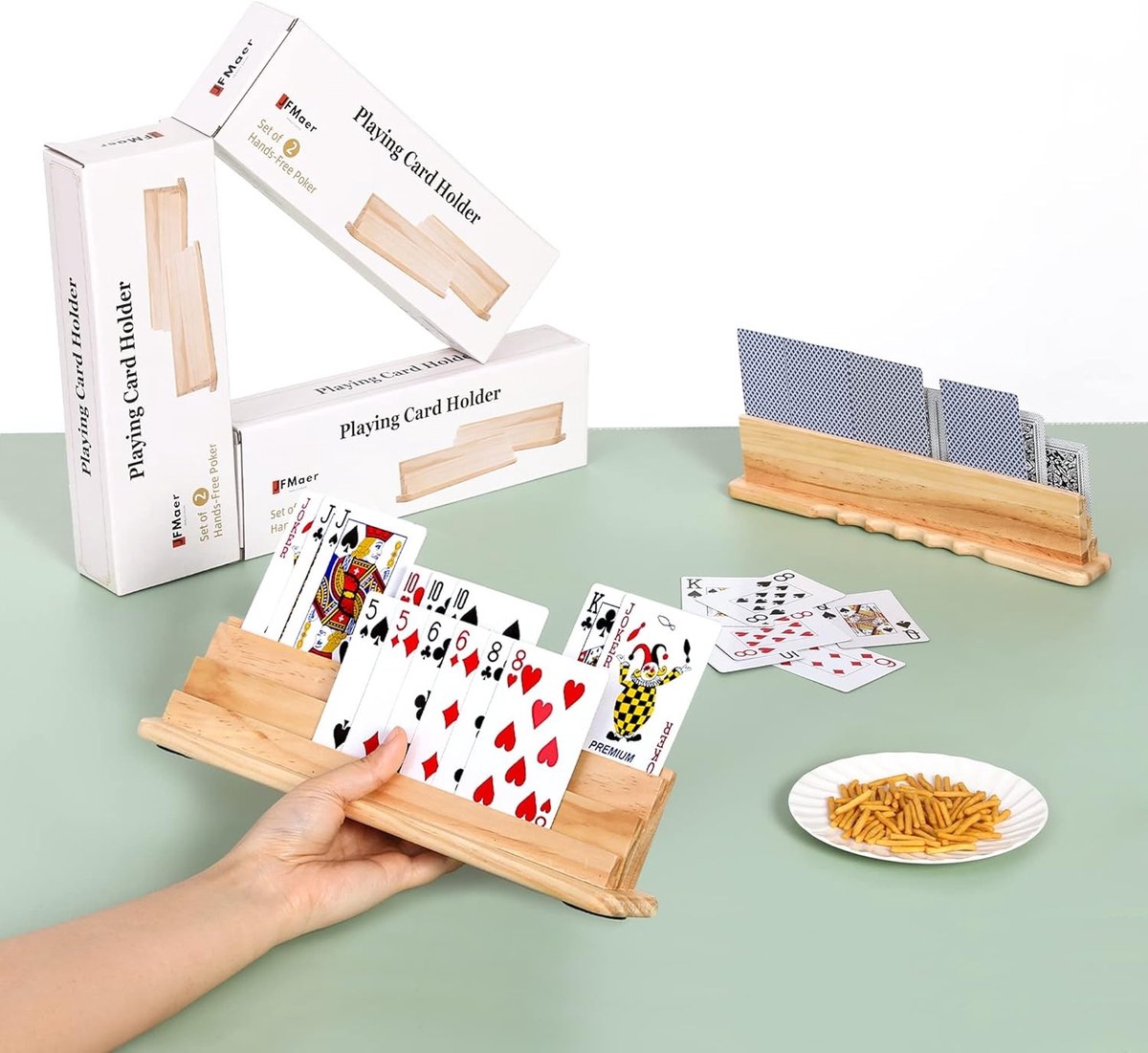 Houten Speelkaartenhouder Set van 2, Ideaal voor Senioren en Kinderen, Altijd Overzichtelijk en Handig voor Kaartspellen