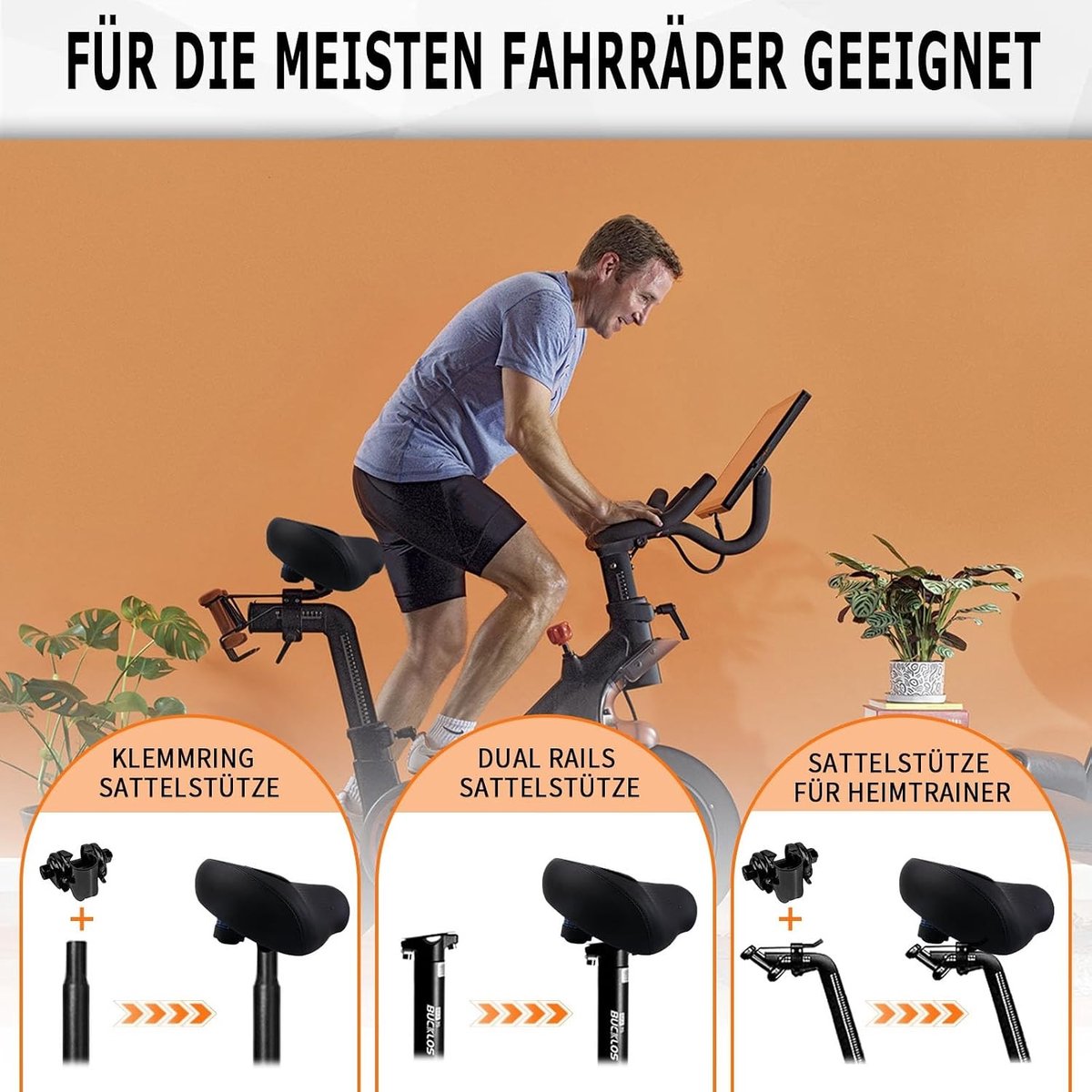 Comfortabel ergonomisch fietszadel - Zwart - Extra breed - Met traagschuim en centraal kanaal - Voor dames en heren