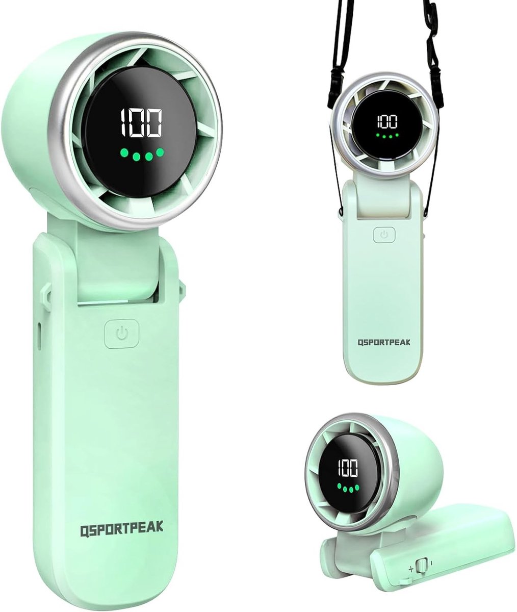 Draagbare Handheld Turboventilator - Groen - 175 x 58 x 50 mm - Oplaadbare Ventilator met 4000 mAh Batterij - Voor Binnen en Buiten