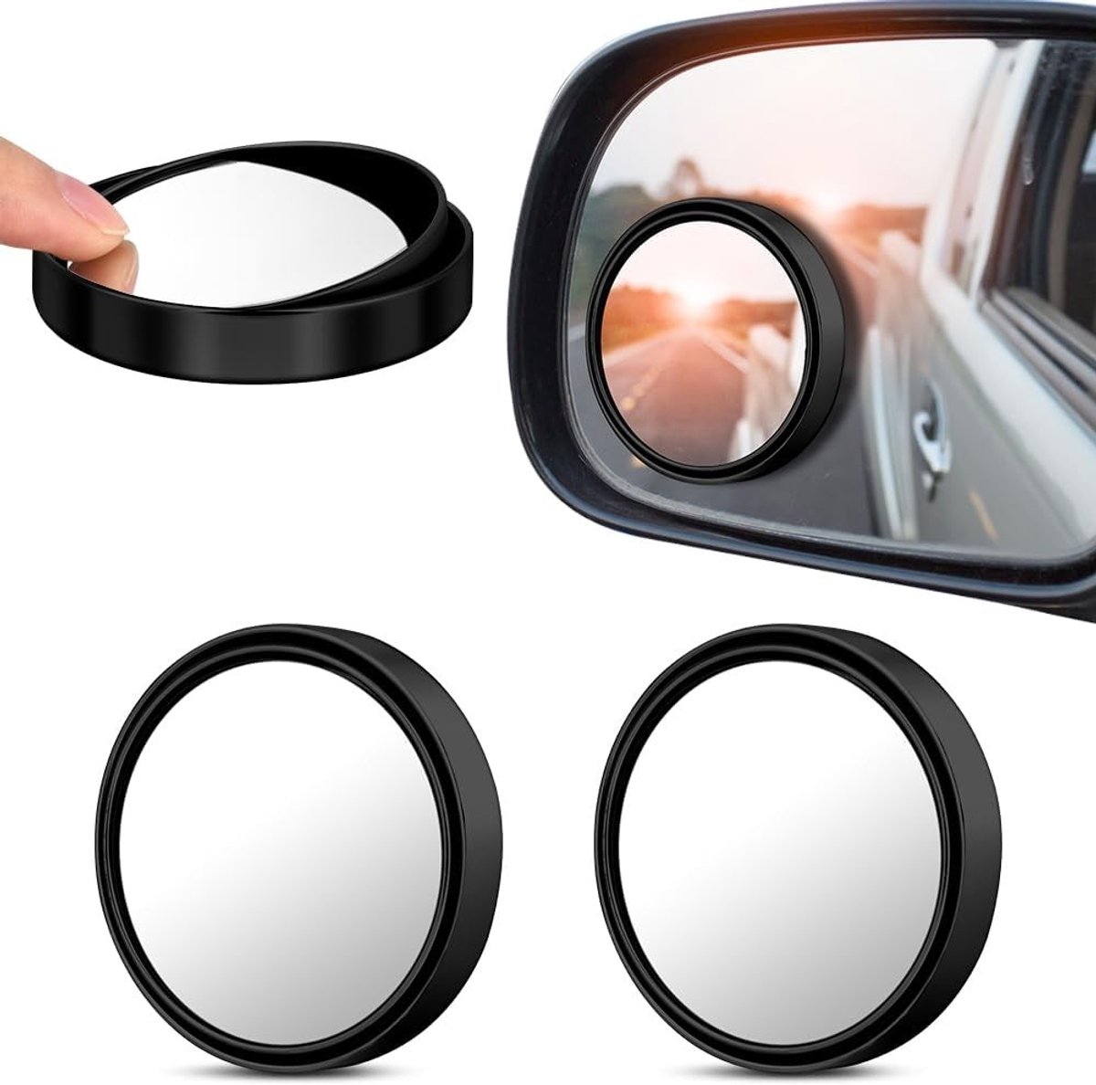Dodehoekspiegel - Zwart - Ronde Bolle Spiegel - ABS en HD-Glas - Voor Auto, Vrachtwagen en Caravan