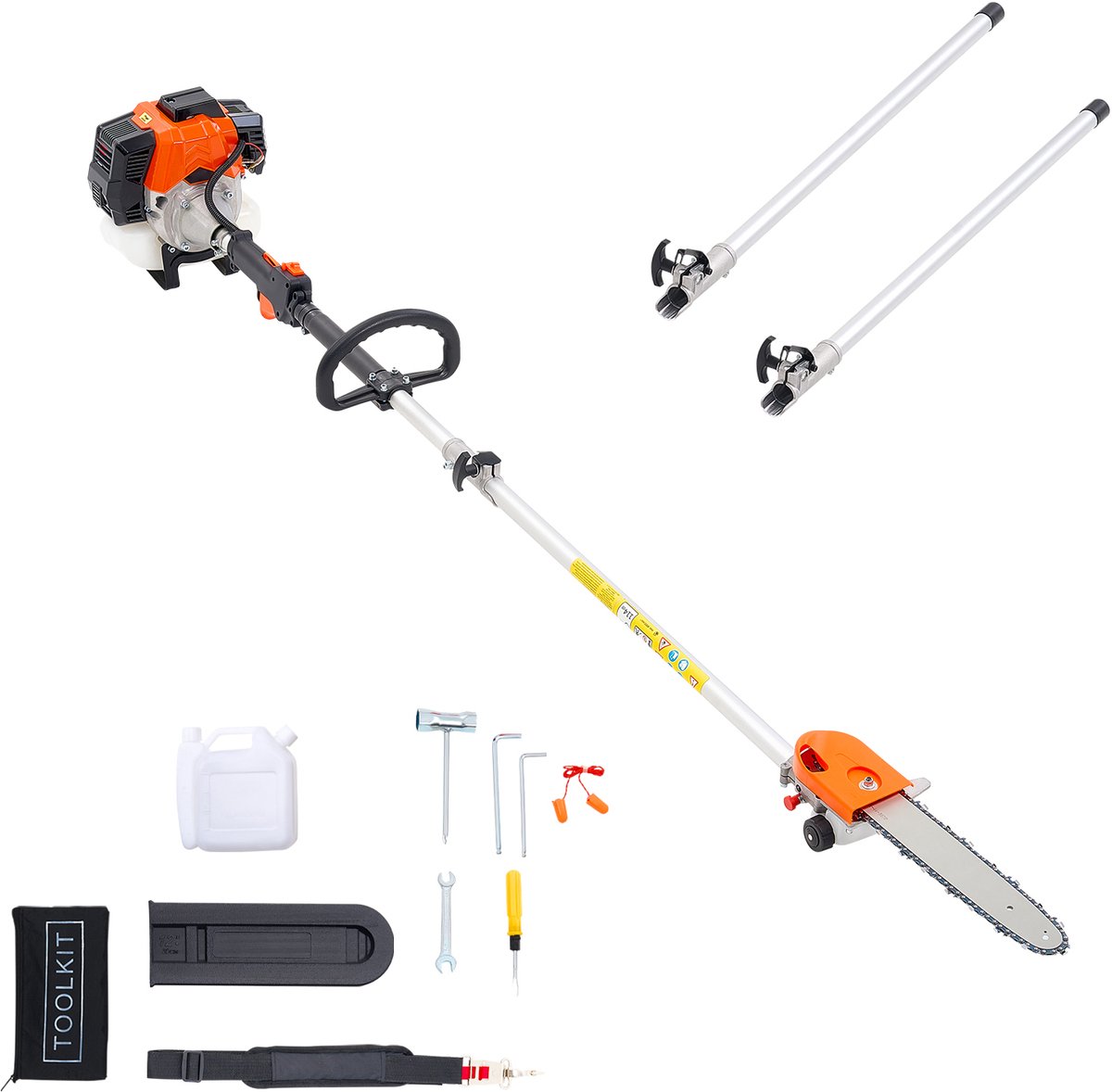 Benzine-Aangedreven Snoeizaag met 43cc 2-Taktmotor, Kettingzaag met Verstelbare Kop, Telescopische Steel van 2,16-3,66 m, Zaagblad van 25,4 cm En 850 ml Brandstoftank, Ideaal voor Het Snoeien van Bomen