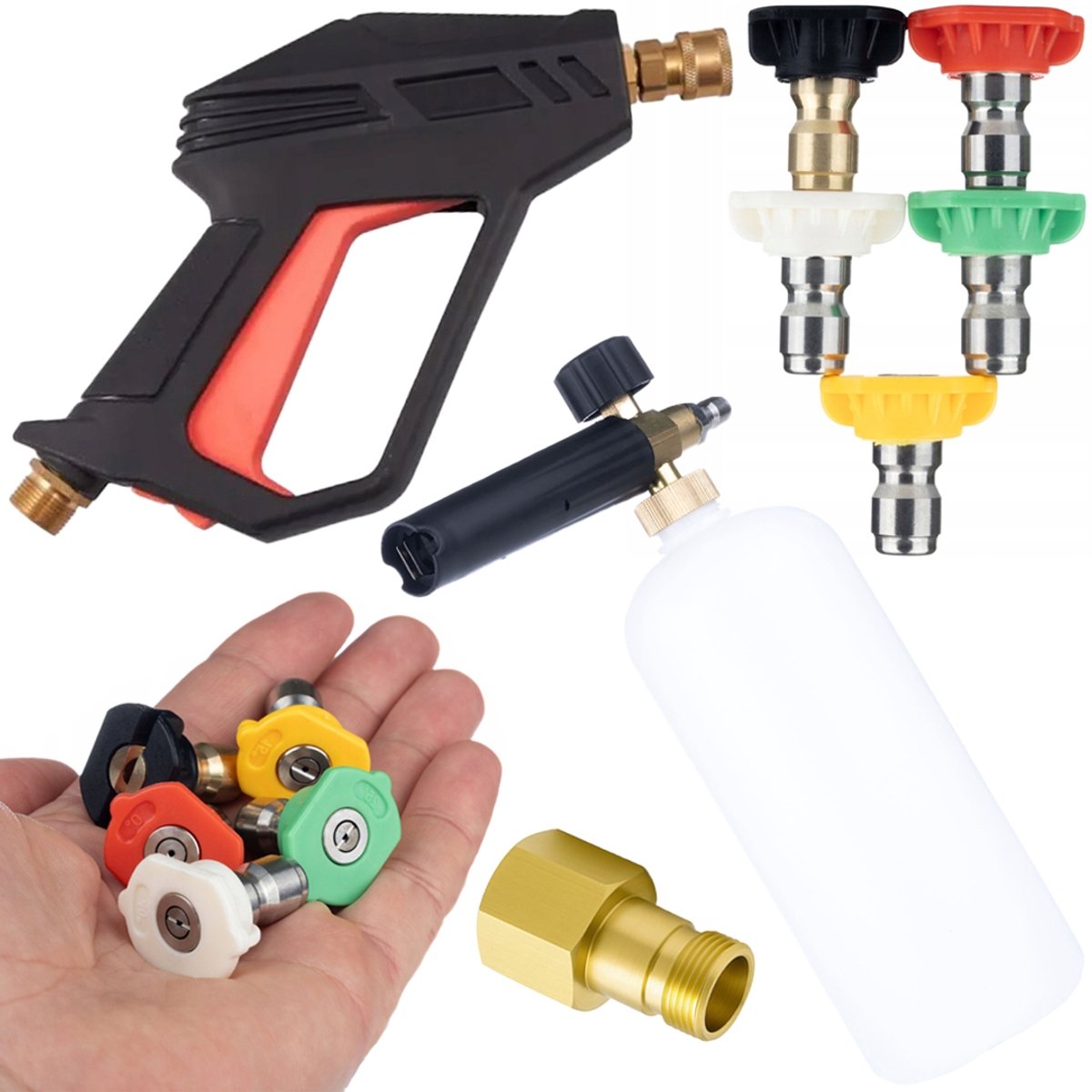Rosfix Hogedrukpistool Set - M22 Spuitpistool Fortis 275 bar - 5 Spuitmond 0°-40° Soap, 1L - Geschikt voor Kärcher