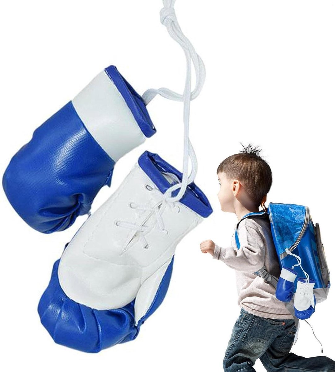 Mini Bokshandschoenen - Autohanger Decoratie - Auto Interieur - Realistisch Stikselontwerp - 10x6cm - Blauw en wit