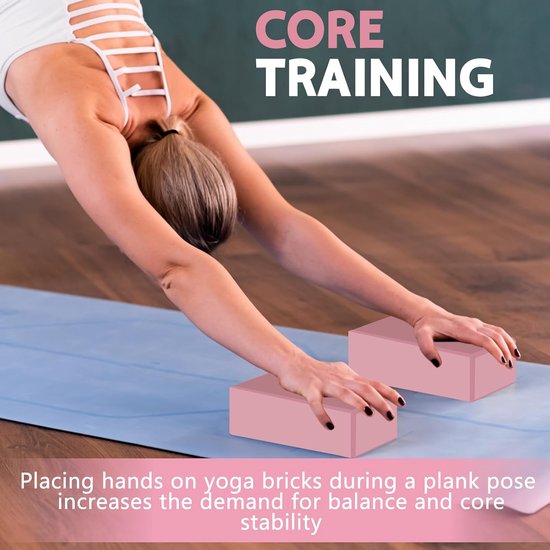 Yogablokken - 2-pack - zacht en antislip - dansblokken - lichtgewicht en geurwerend - geschikt voor beginners - EVA-materiaal - geschikt voor Pilates, meditatie, dagelijkse fitness, stretching en vormgevende training - 23*15*7,5 cm - Roze — afbeelding 2