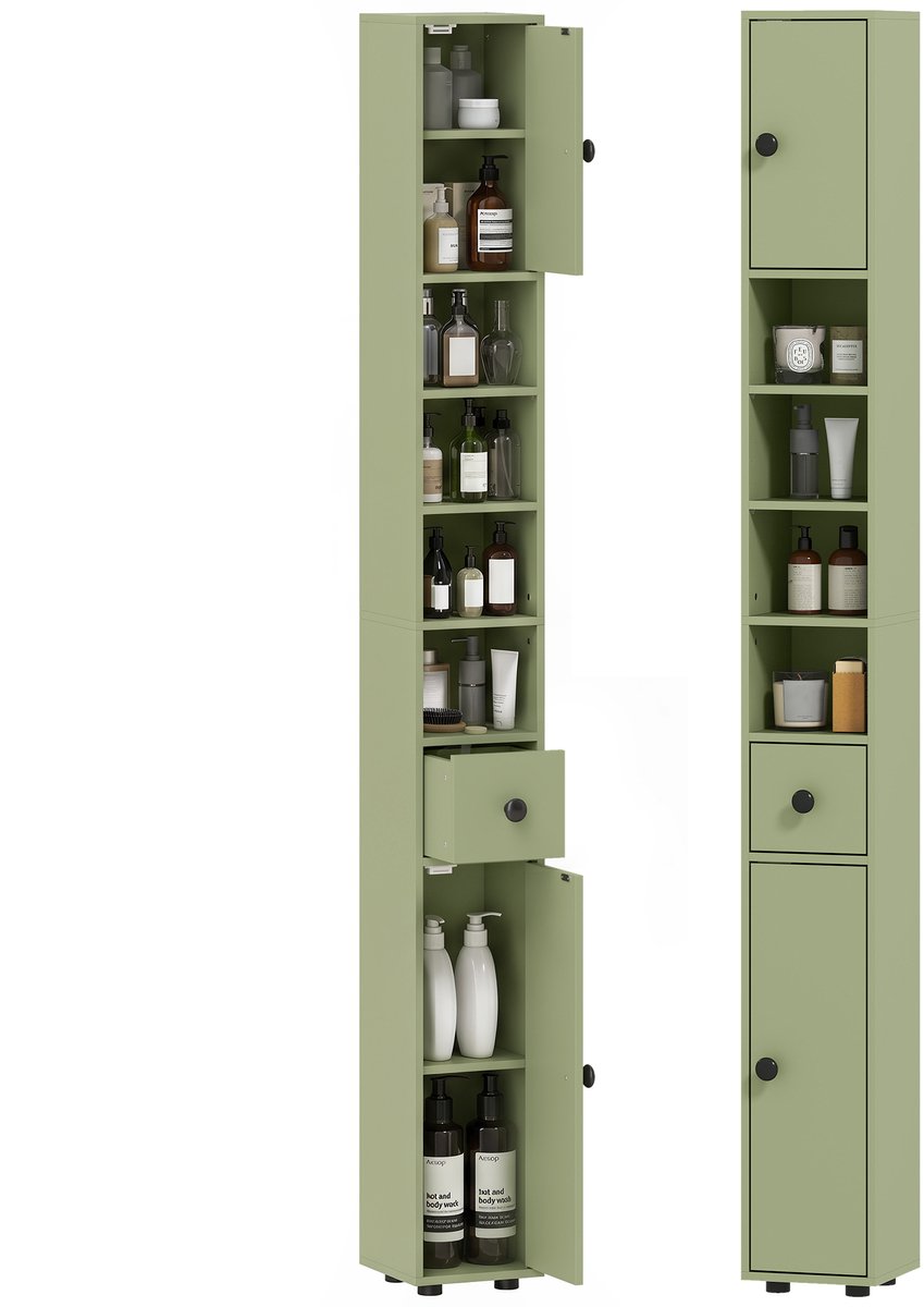 kleankin Badkamer vloer kast-Spaanplaat-20L x 20B x 180H cm-Groen
