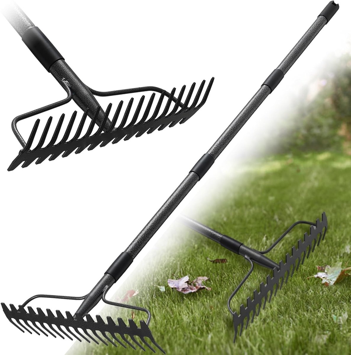 Tuinhark - 150 cm - Hark met Steel en 17 Tanden - Voor Tuinonderhoud